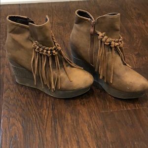 Wedge booties with tassels